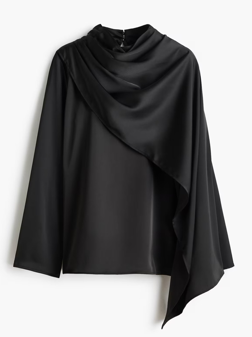 H&M shawl-detail Satin Blouse - Black